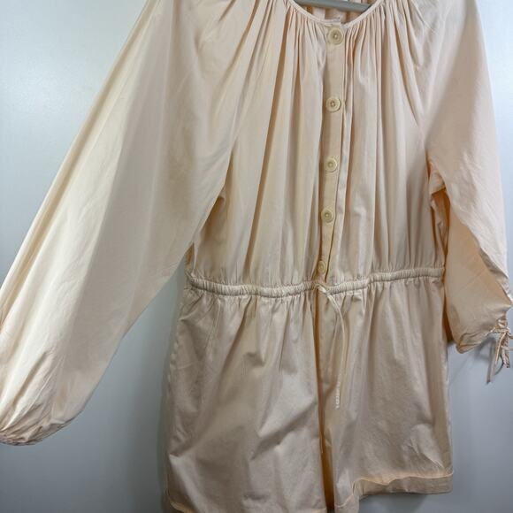J Crew Cotton Poplin Tie-Sleeve Button Front Romper XXL Palest Peach Neutral - Picture 6 of 13